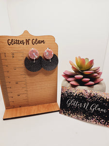 1793 Dk Gray Diamond Effect Resin with Pink and Silver Dangle Earrings