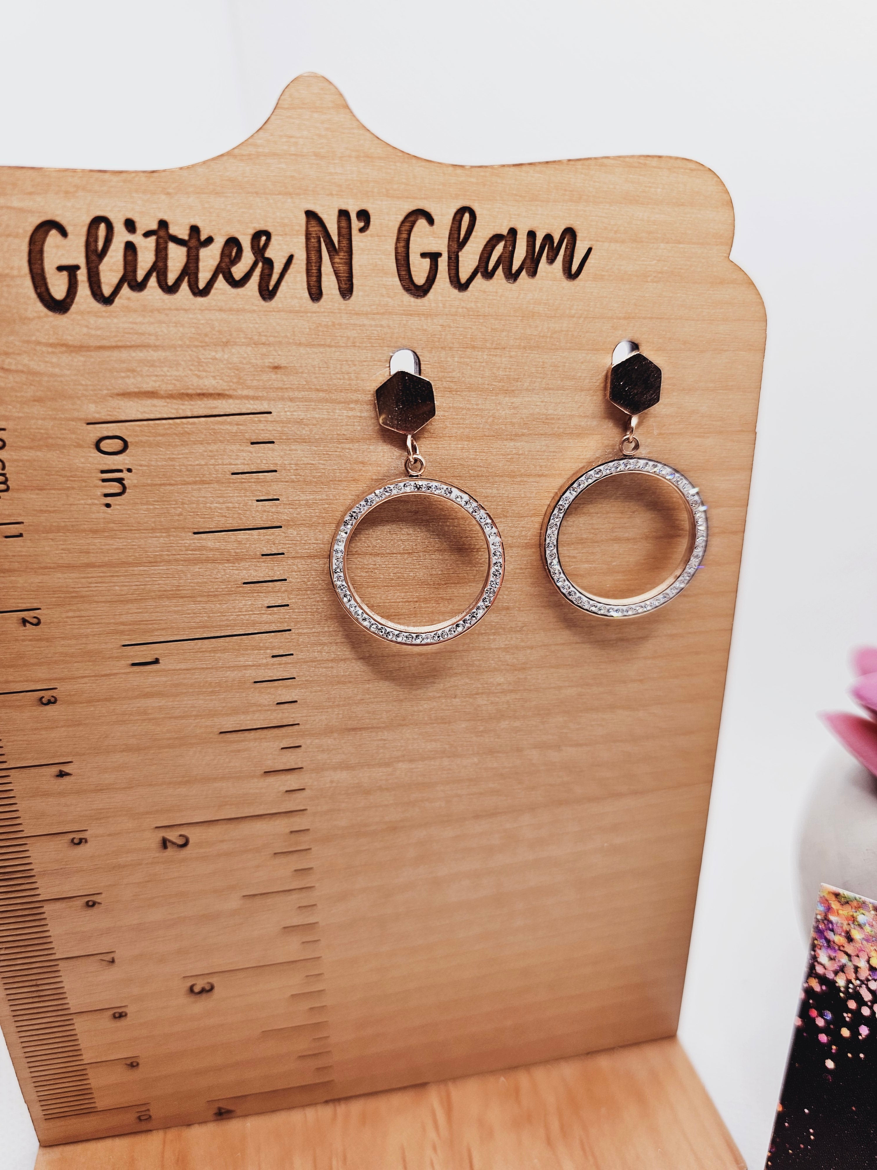 1748 Rosegold with CZ Circle Dangle Earrings