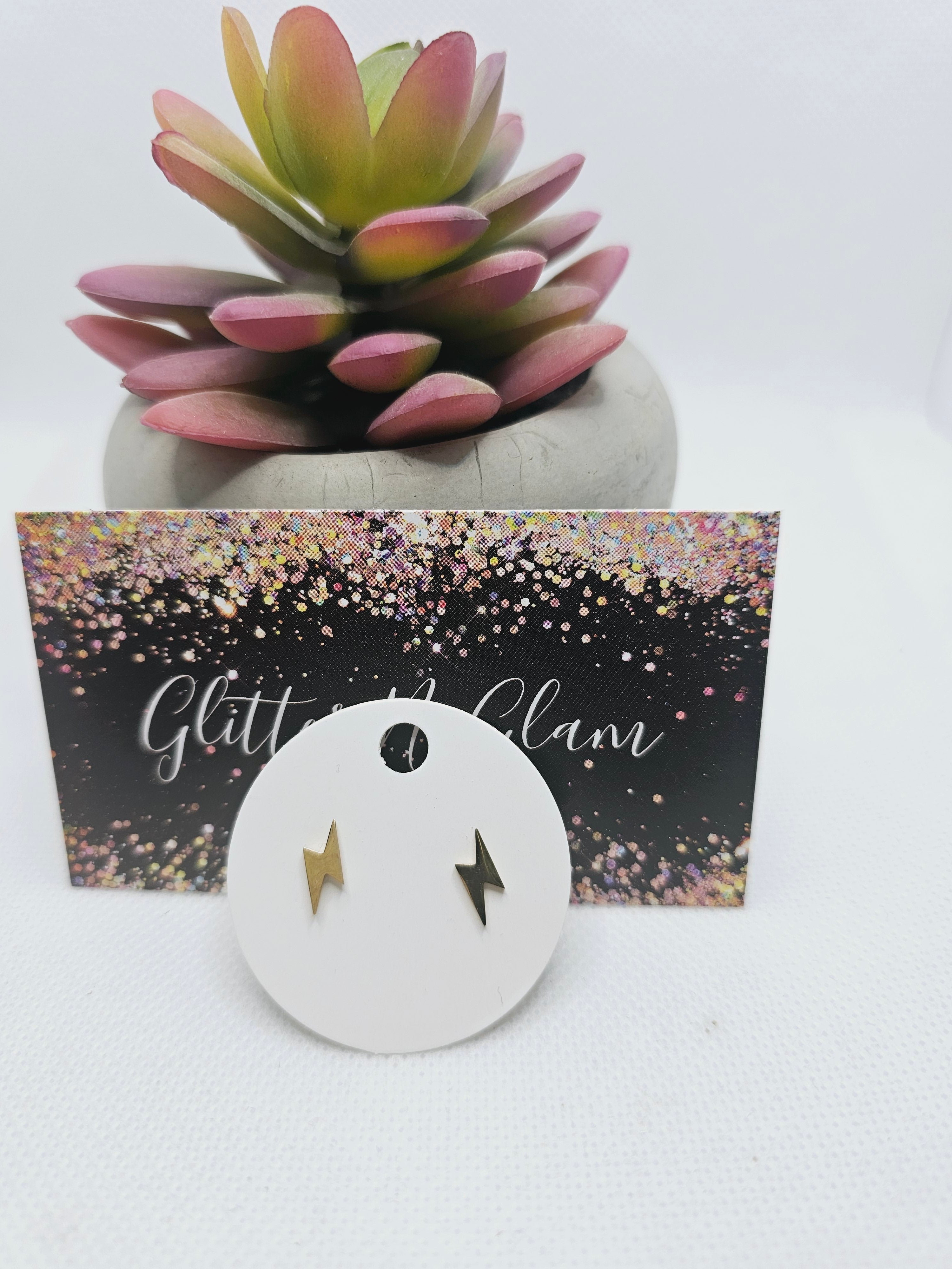 1776 Gold Lighting Bolt Stud Earrings