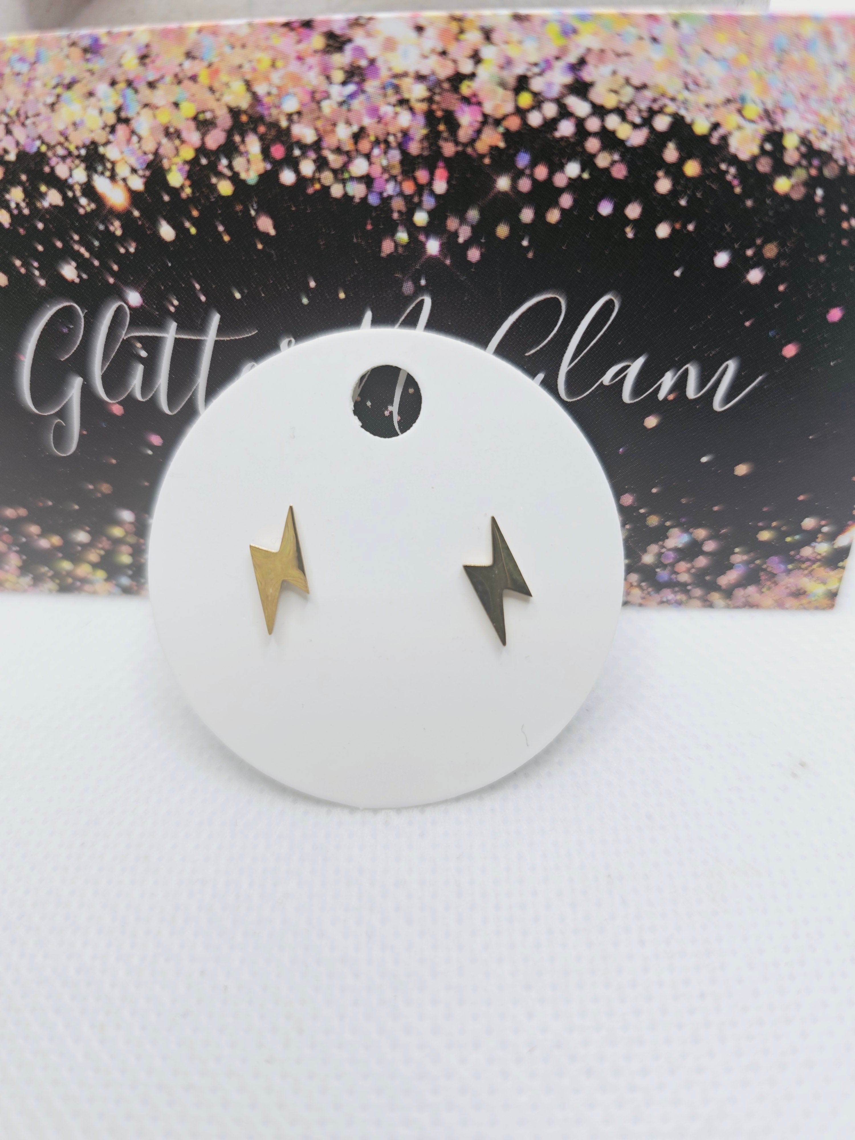 1776 Gold Lighting Bolt Stud Earrings