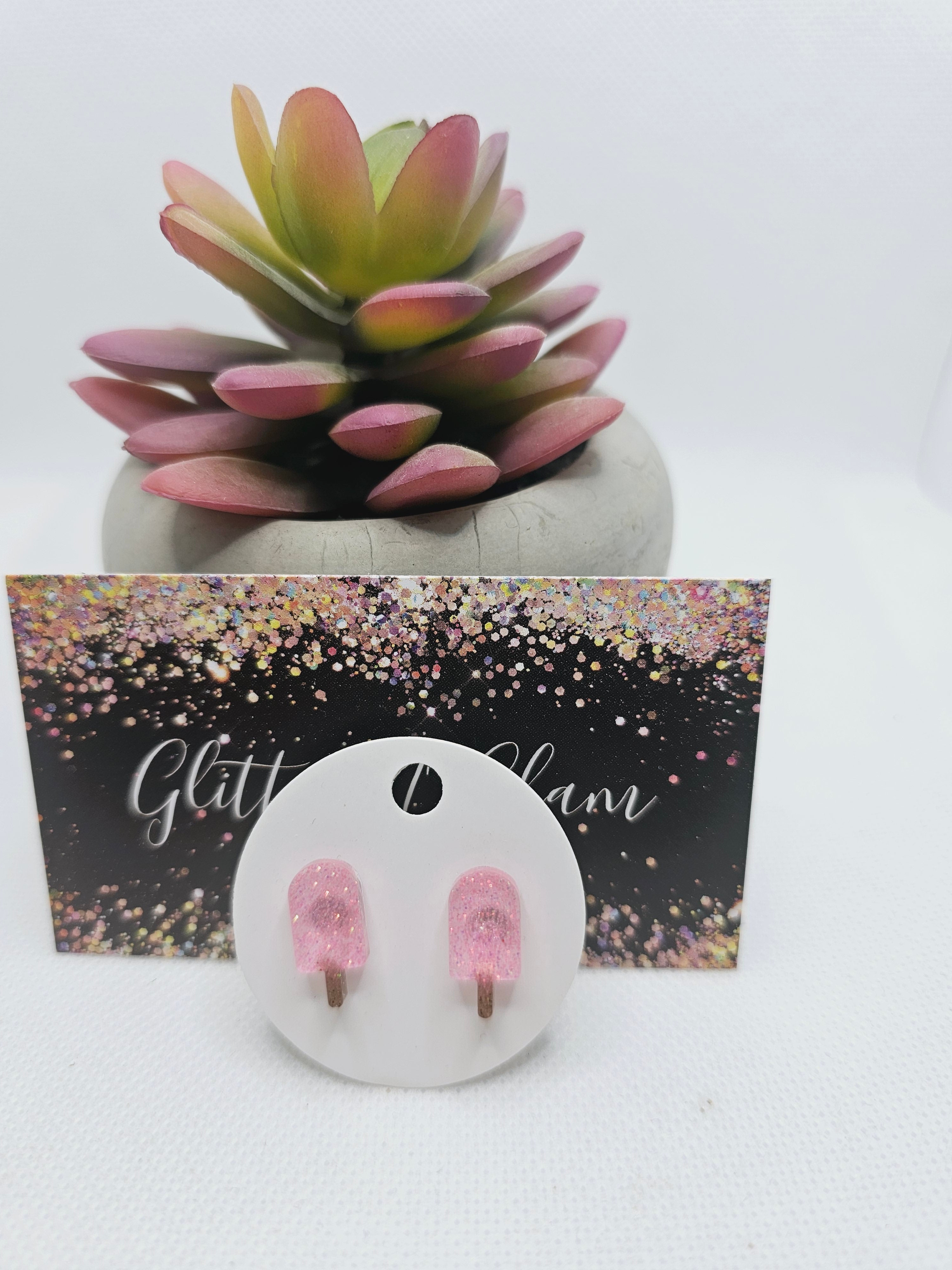 1761 Pink Sparkly Popcicle Stud Earrings