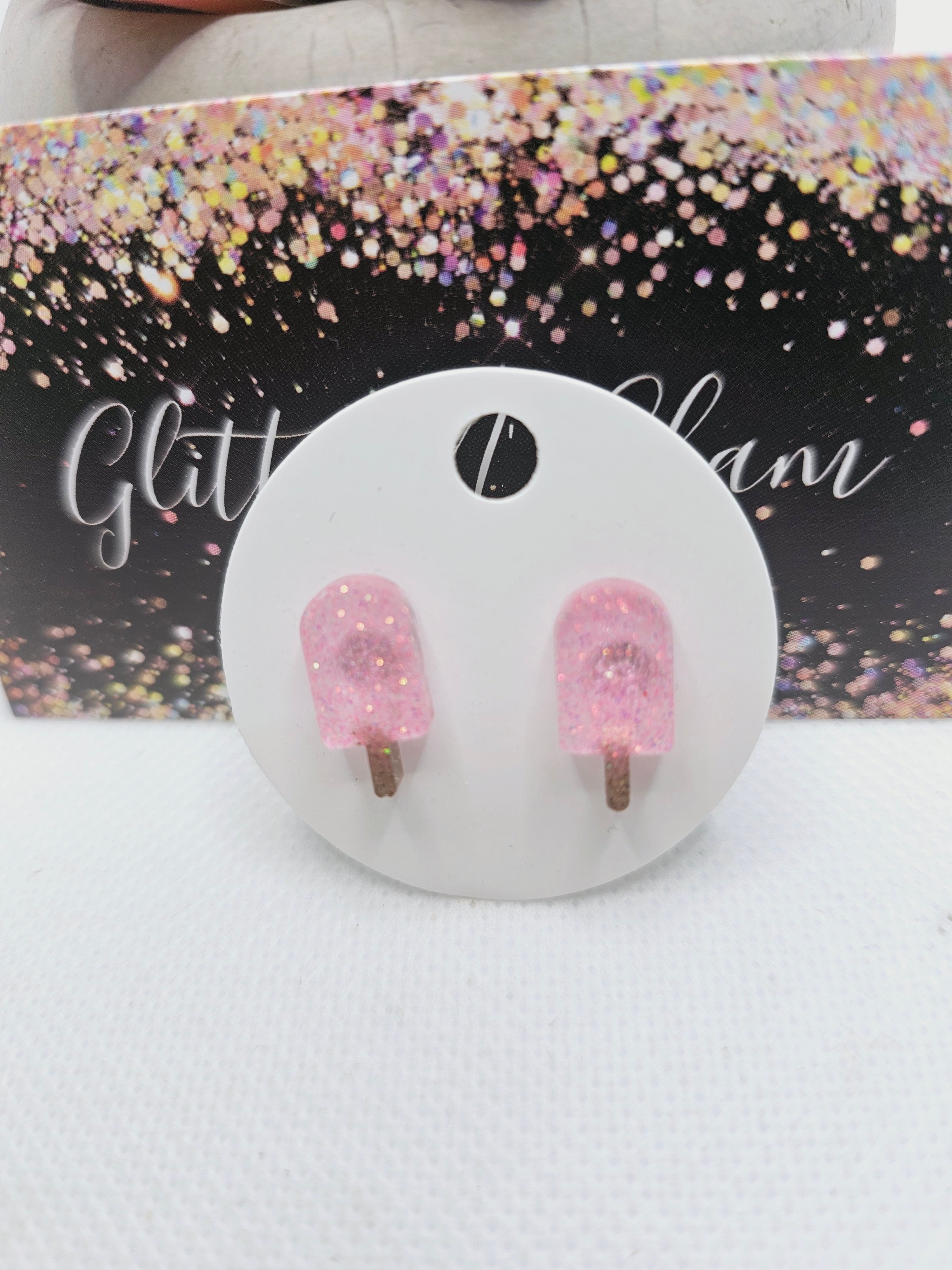 1761 Pink Sparkly Popcicle Stud Earrings