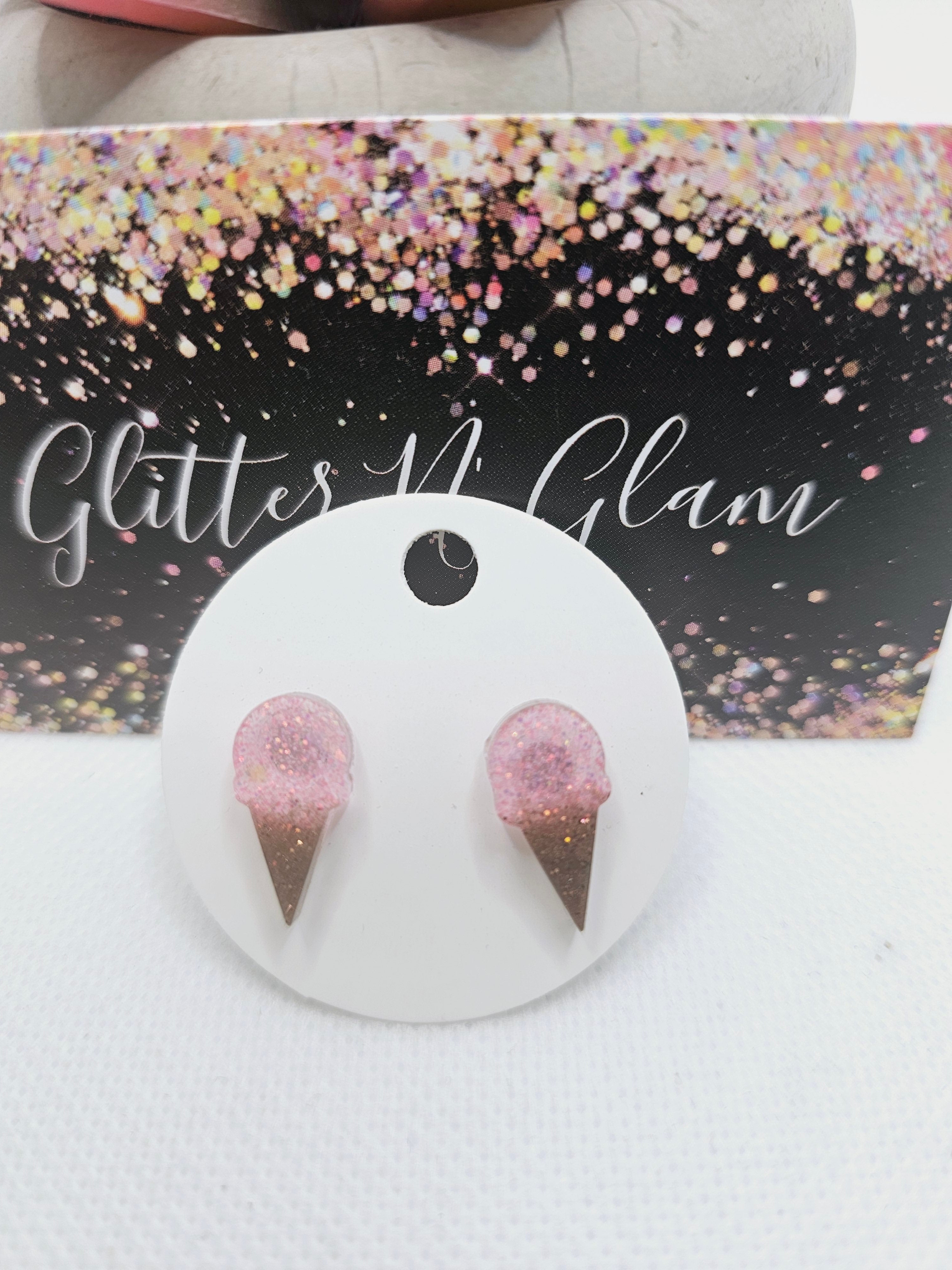 1760 Pink Ice Cream Cones Srud Earrings