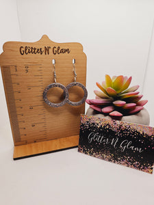 1836 Gray Open Circle With Rosegold Crushed Glass Dangle Earrings