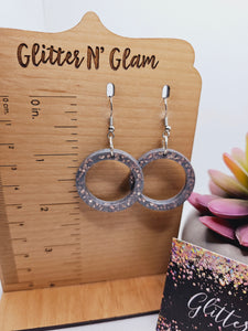 1836 Gray Open Circle With Rosegold Crushed Glass Dangle Earrings
