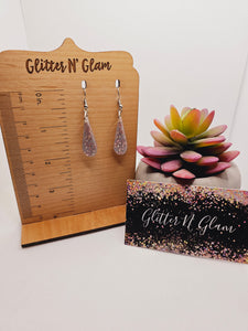 1821 Gray with Rosegold Crushed Glass Resin Dangle Earrings