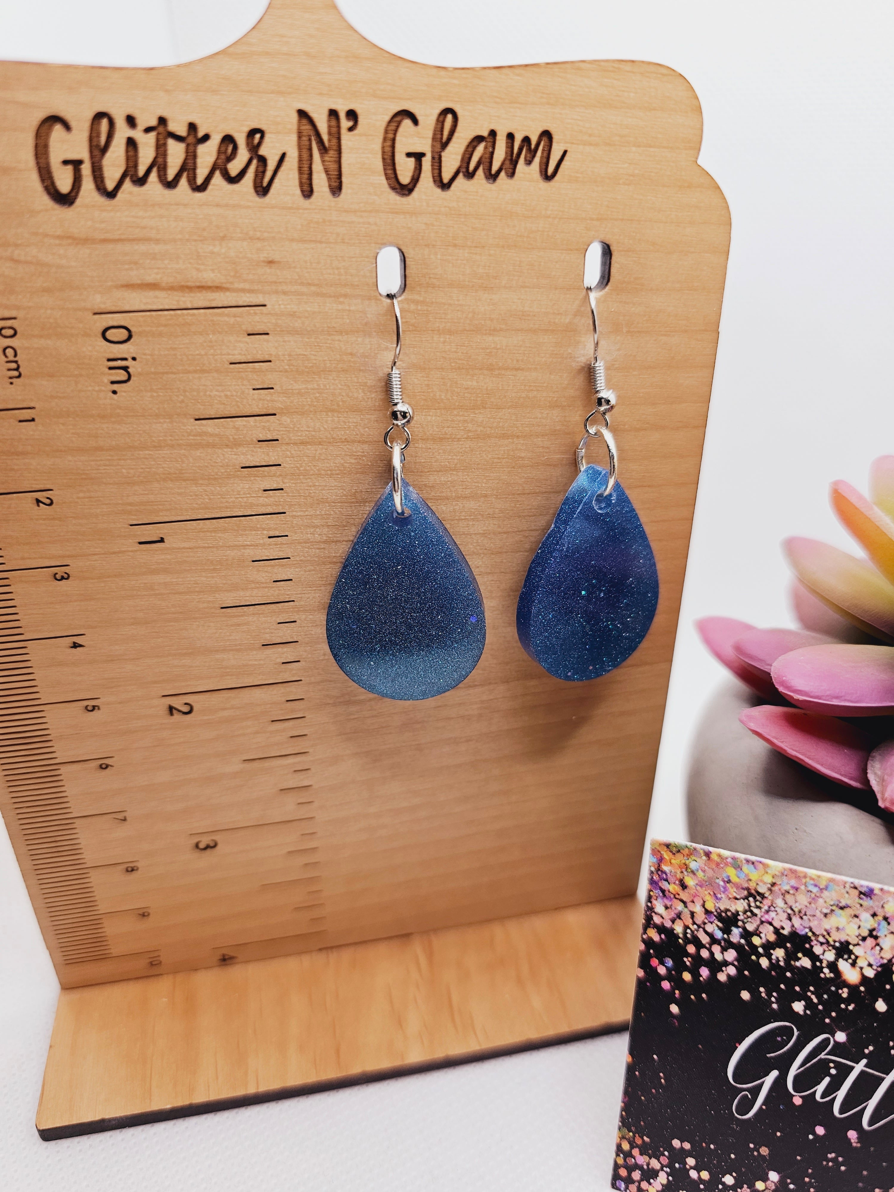 1798 Blue Cameleon Resin Dangle Earrings