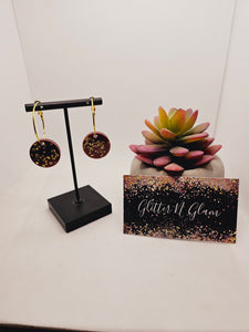 1818 Burgundy with Gold Crushed Glass Resin Hoop Earrings