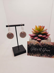 1820 Gray with Rosegold Crushed Glass Resin Hoop Earrings