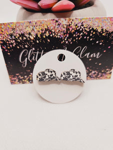 1827 Cow Printed Wood Cowboy Hat Stud Earrings