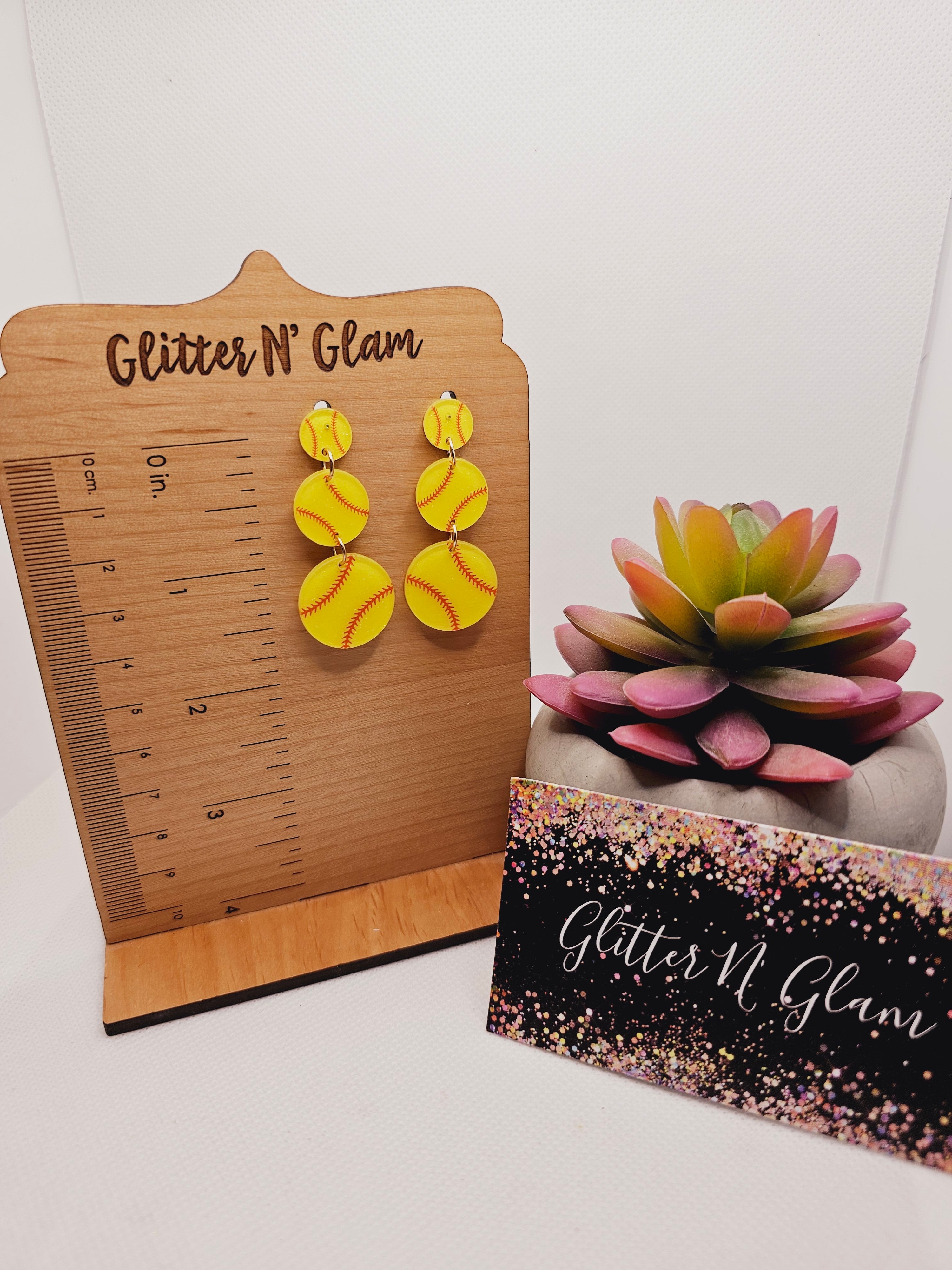 1857 Resin Softball Dangle Earrings