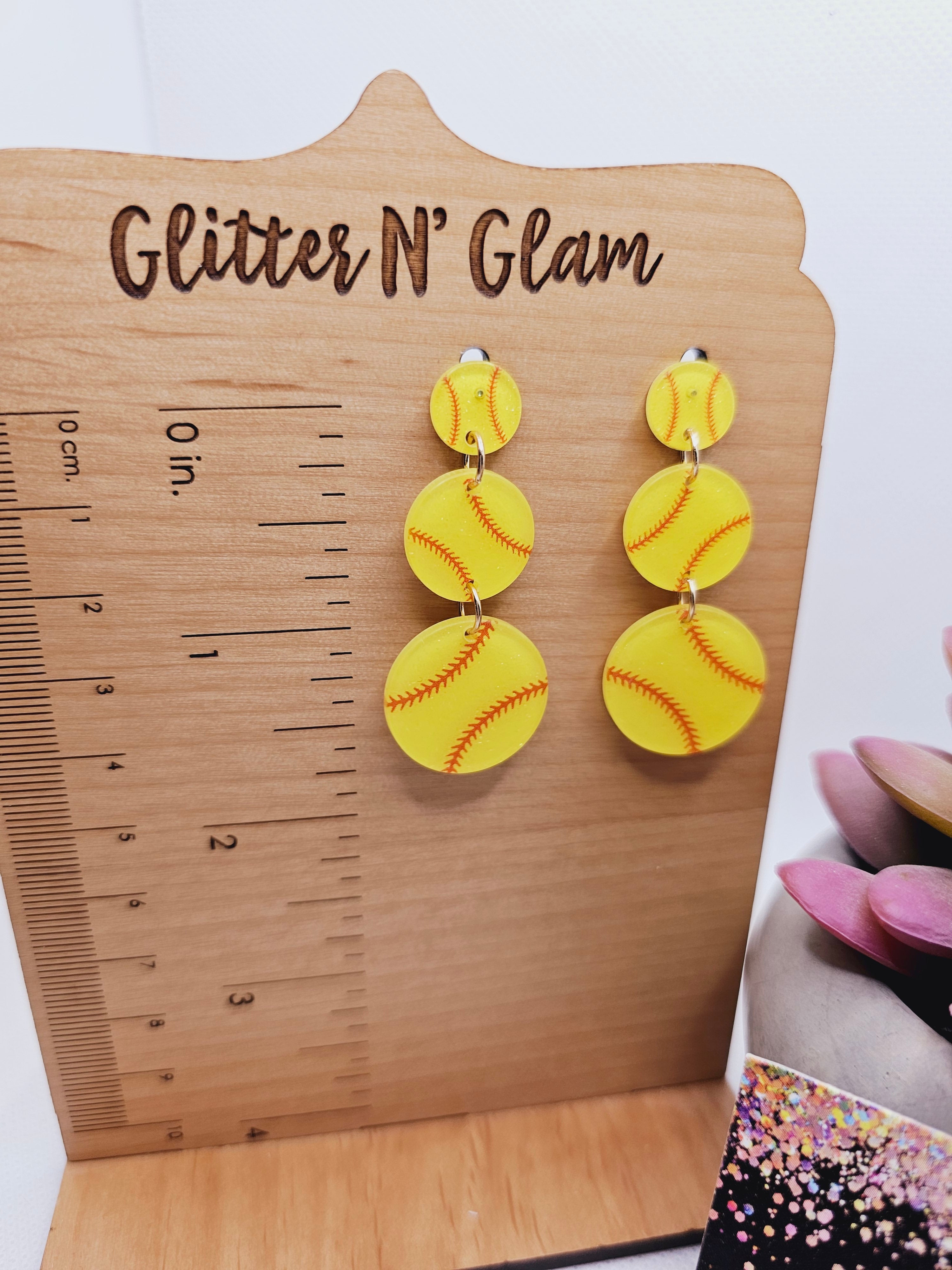 1857 Resin Softball Dangle Earrings