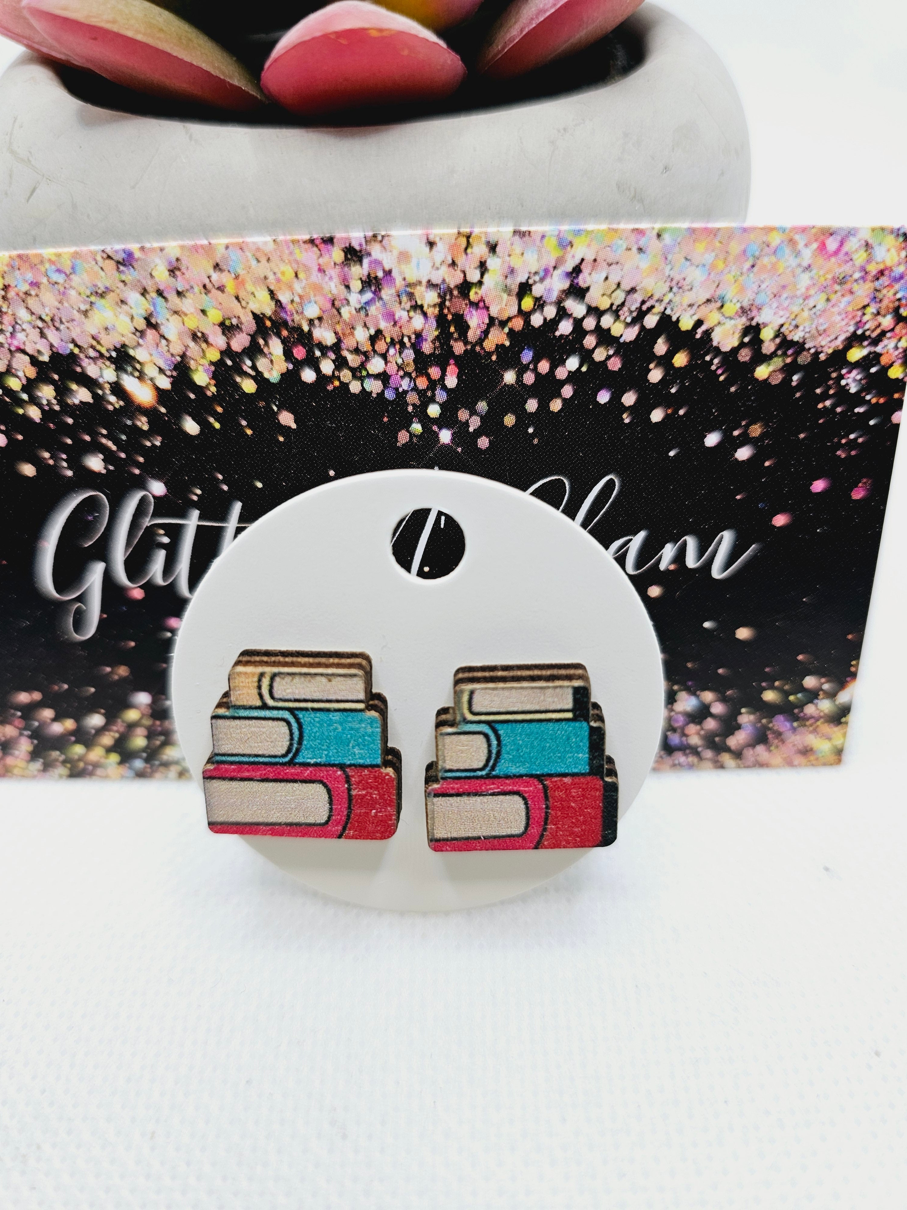 1913 Wooden School Book Stud Earrings