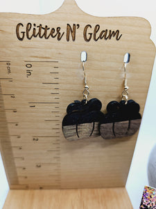 1893 Black Resin/Wood Pumpkin Dangle Earrings