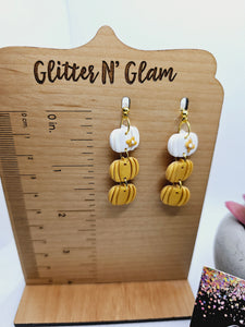 1975 Polymer Clay Mini Stacked Pumpkins Dangle Earrings