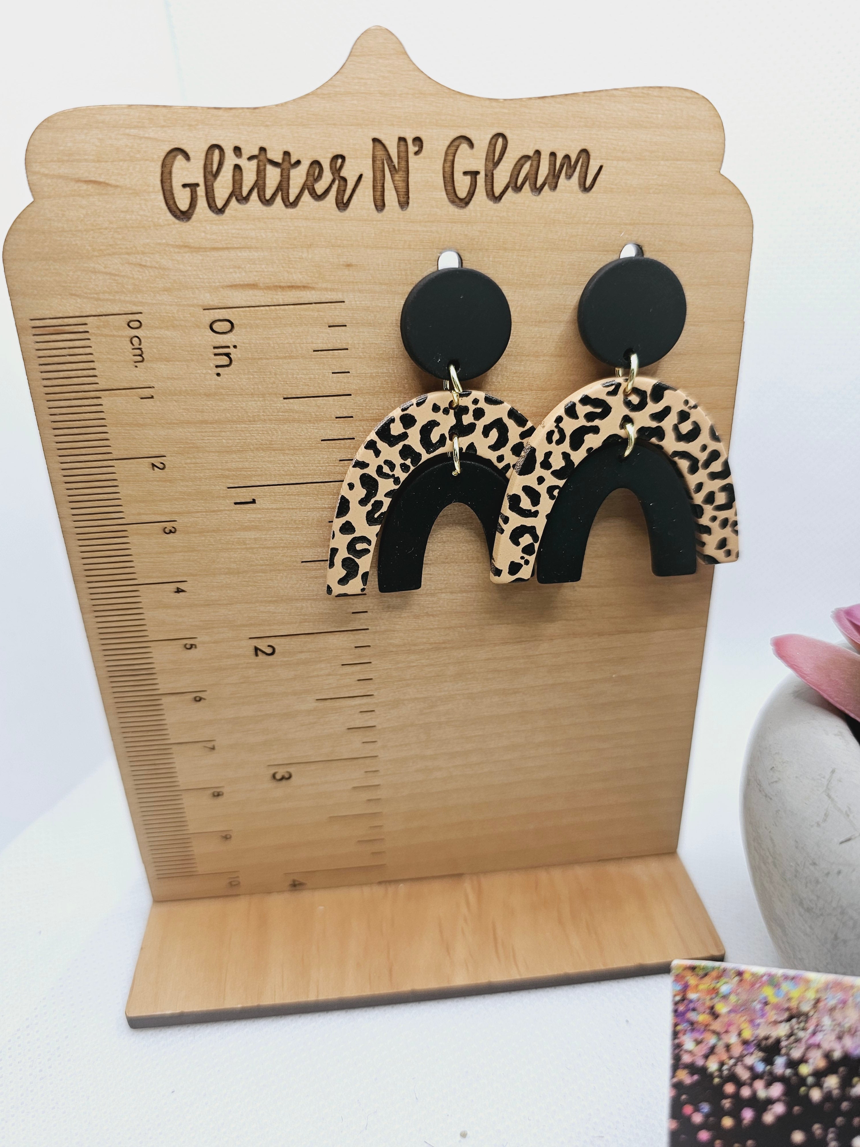 1869 Polymer Clay Rainbow Shaped/Animal Print Dangle Earrings