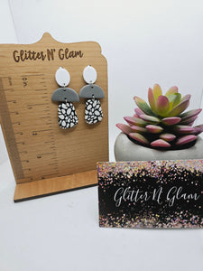 1898 Polymer Clay Black/White/Gray Dangle Earrings