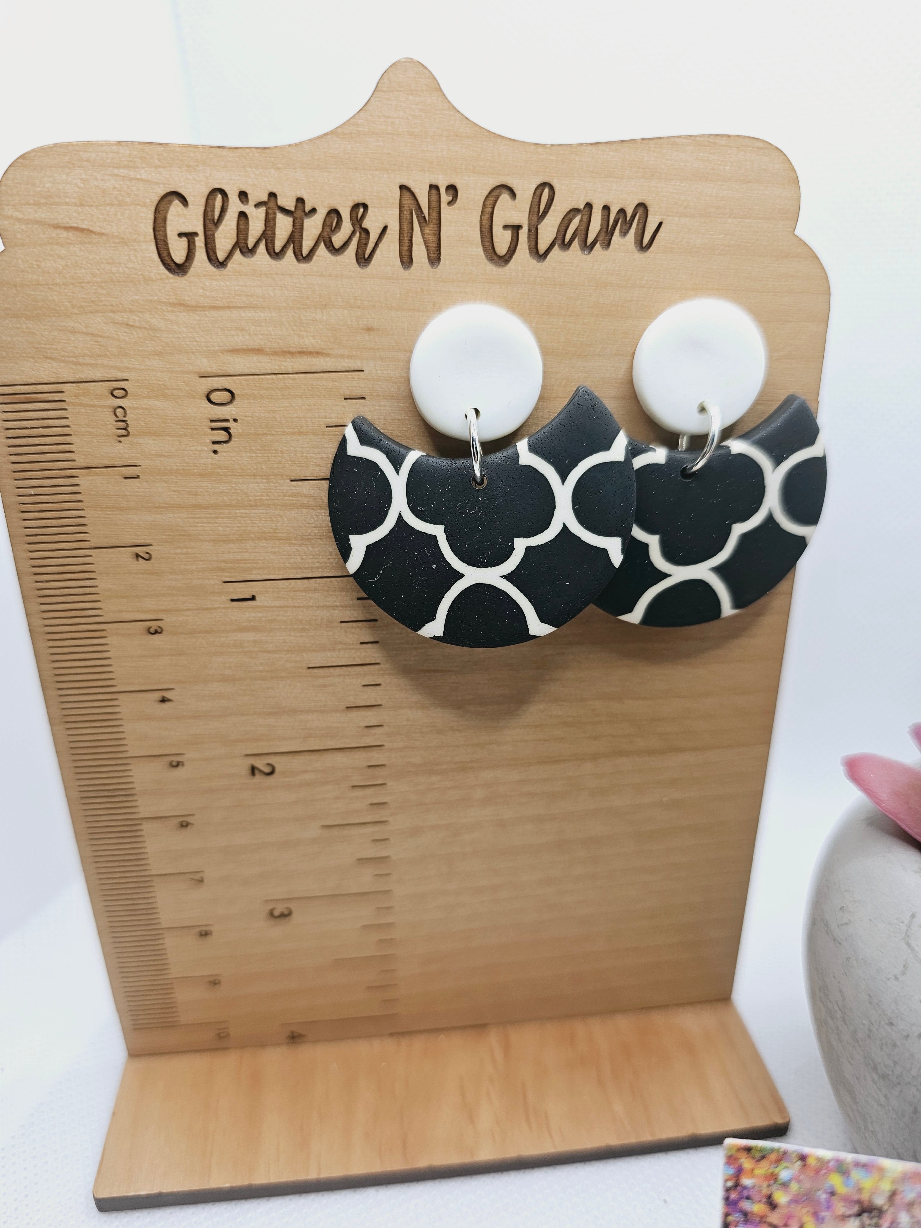 1906 Polymer Clay Beige/Dark Gray Dangle Earrings