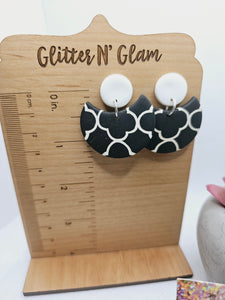1906 Polymer Clay Beige/Dark Gray Dangle Earrings