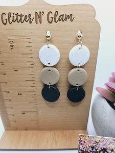 1910 Polymer Clay White/Tan/Navy Blue Dangle Earrings