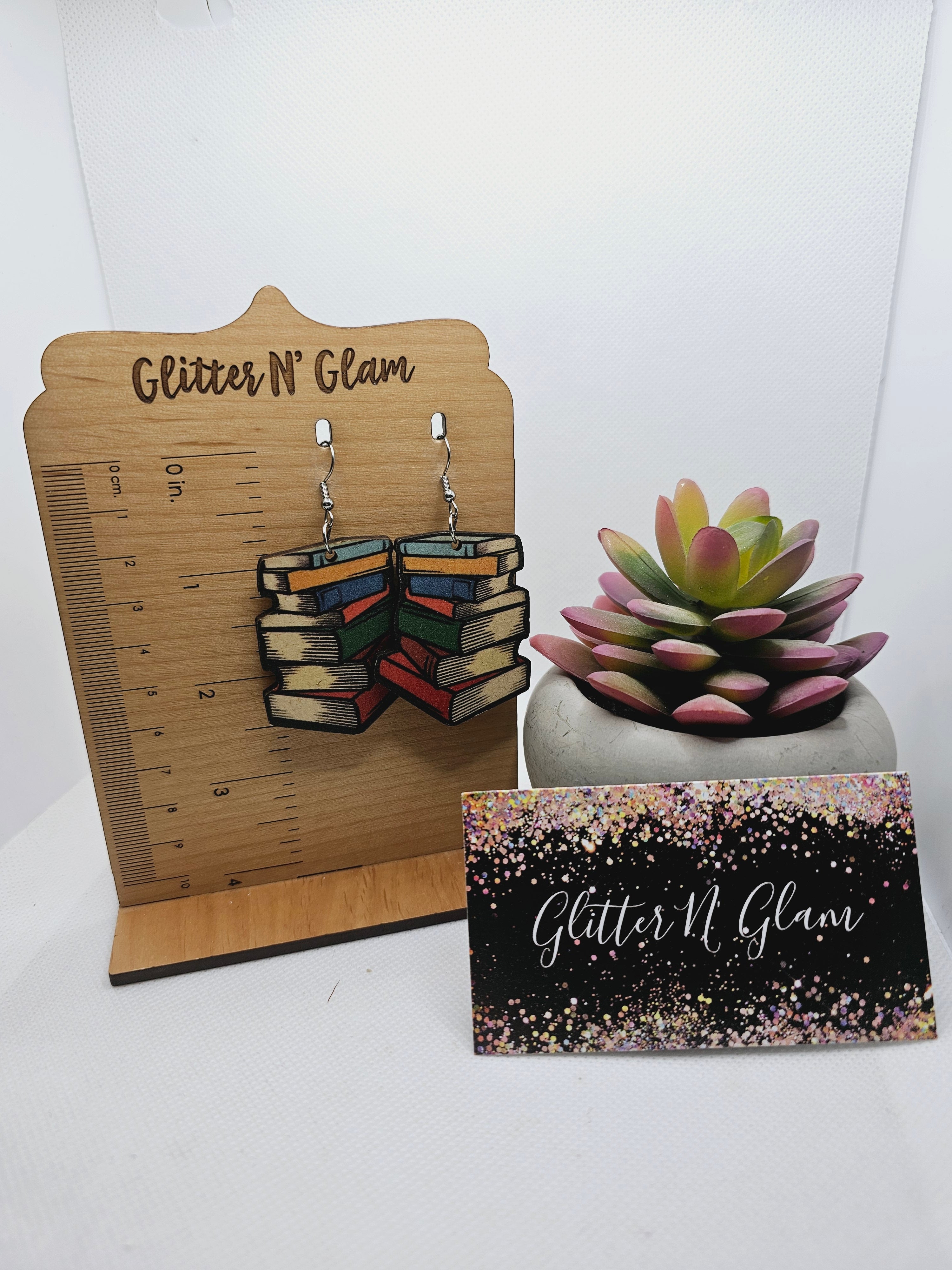 1902 Wood Books Dangle Earrings