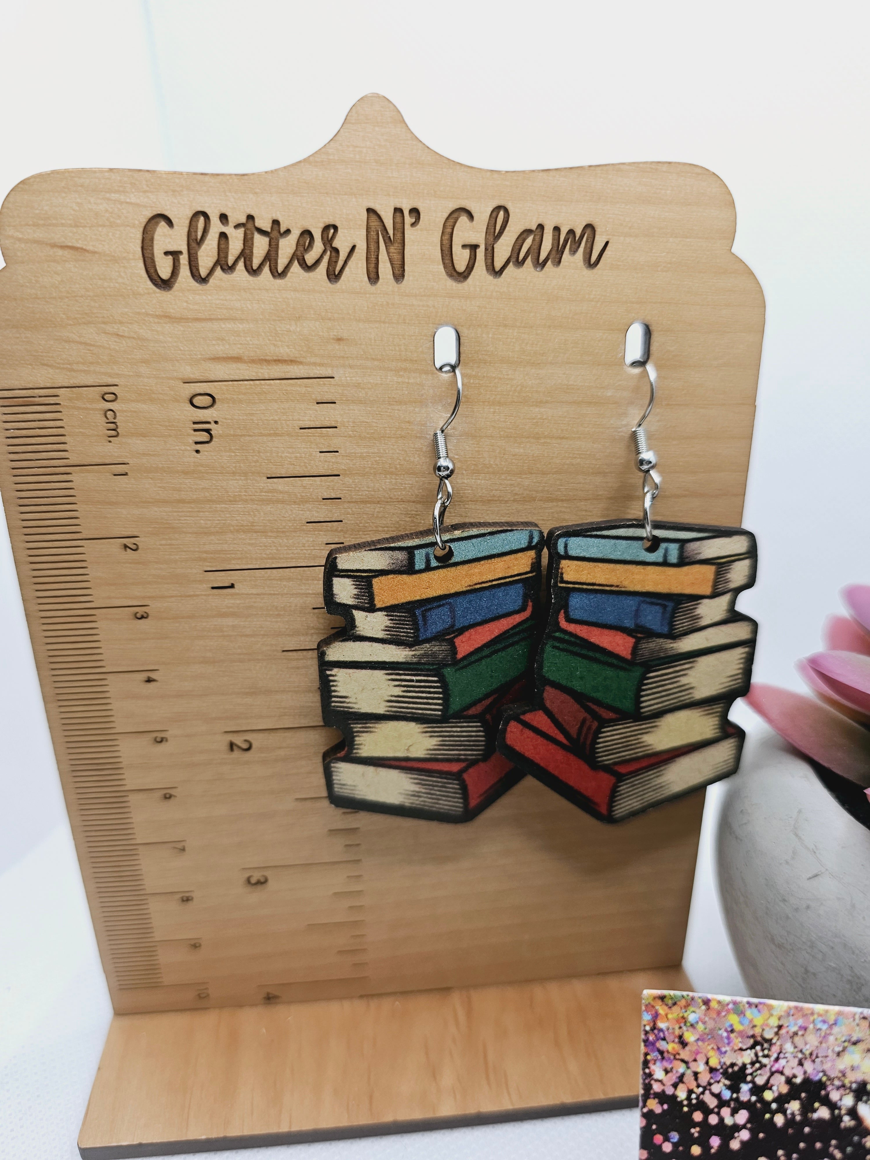 1902 Wood Books Dangle Earrings