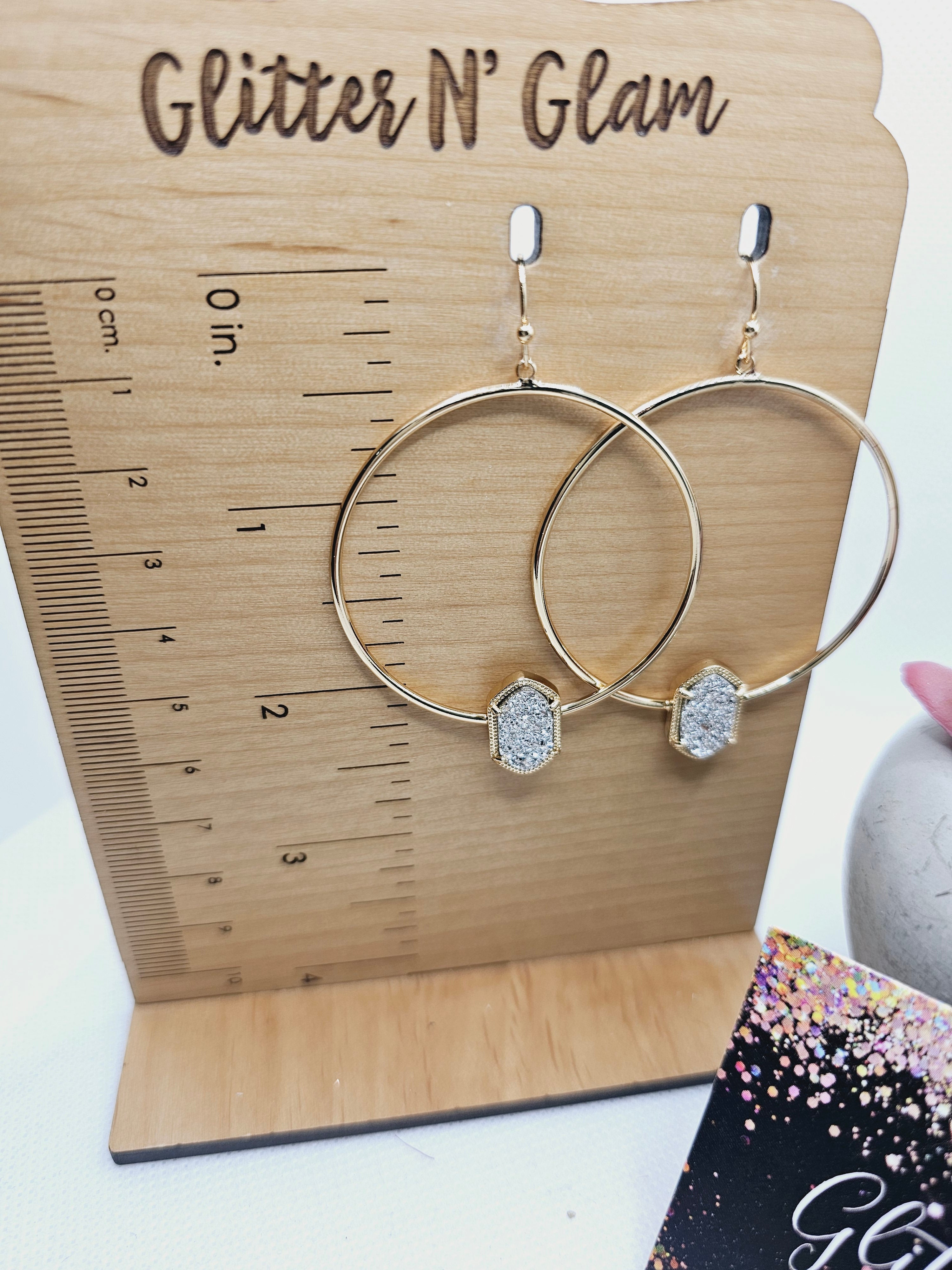 1941 KS inspired Gold Hoop with Silver Druzy