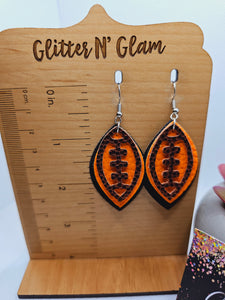 1947 Orange and Black Football Dangle Earrings