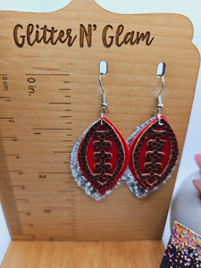 1949 Red and Silver Football Dangle Earrings