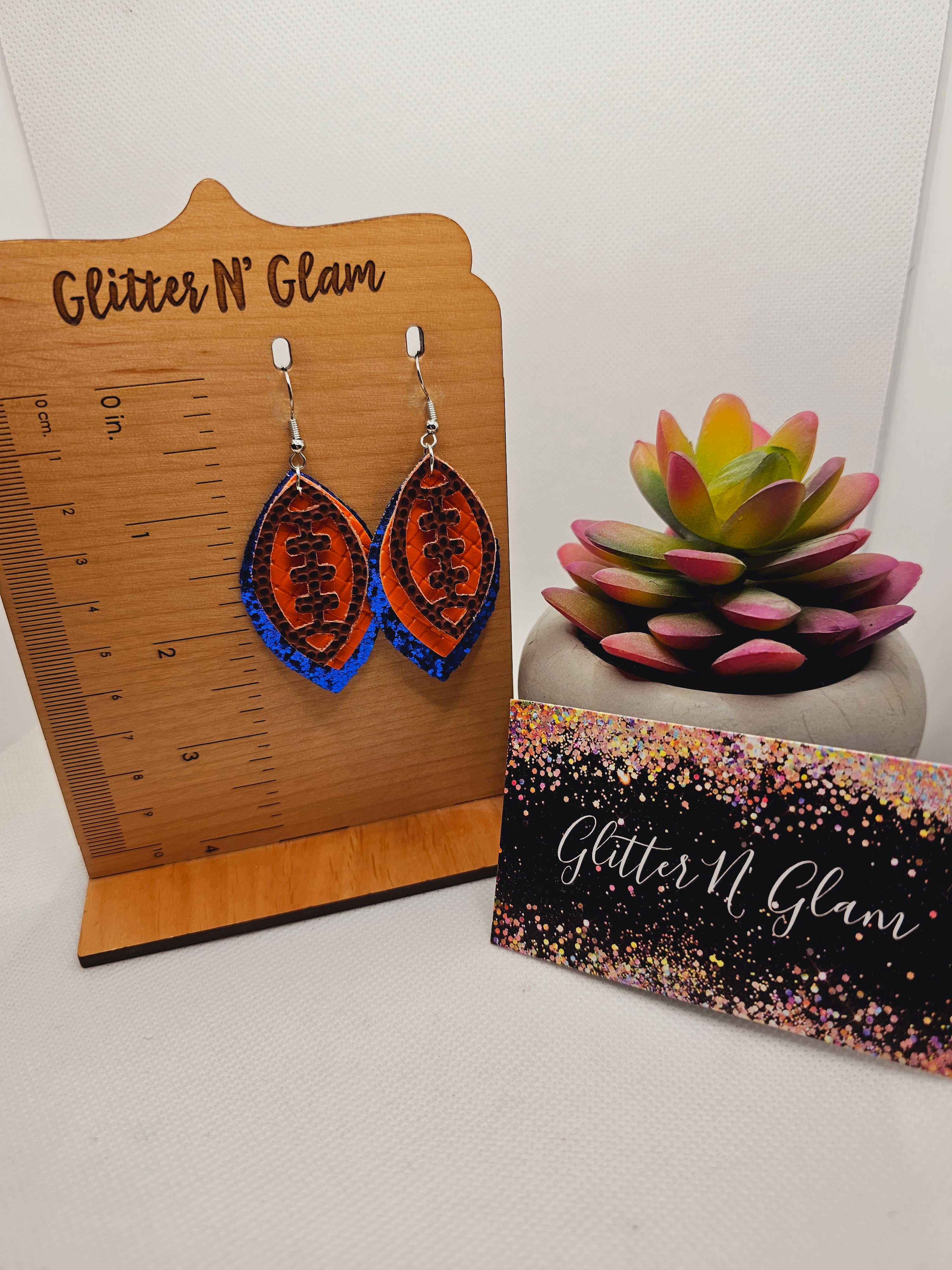 1950 Orange and Blue Football Dangle Earrings