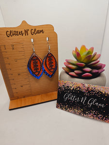 1950 Orange and Blue Football Dangle Earrings