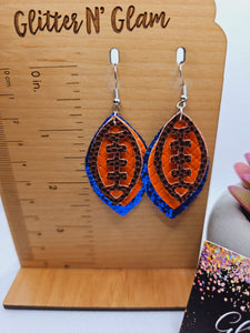 1950 Orange and Blue Football Dangle Earrings
