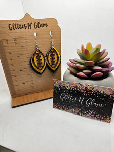 1958 Black and Yellow Football Dangle Earrings