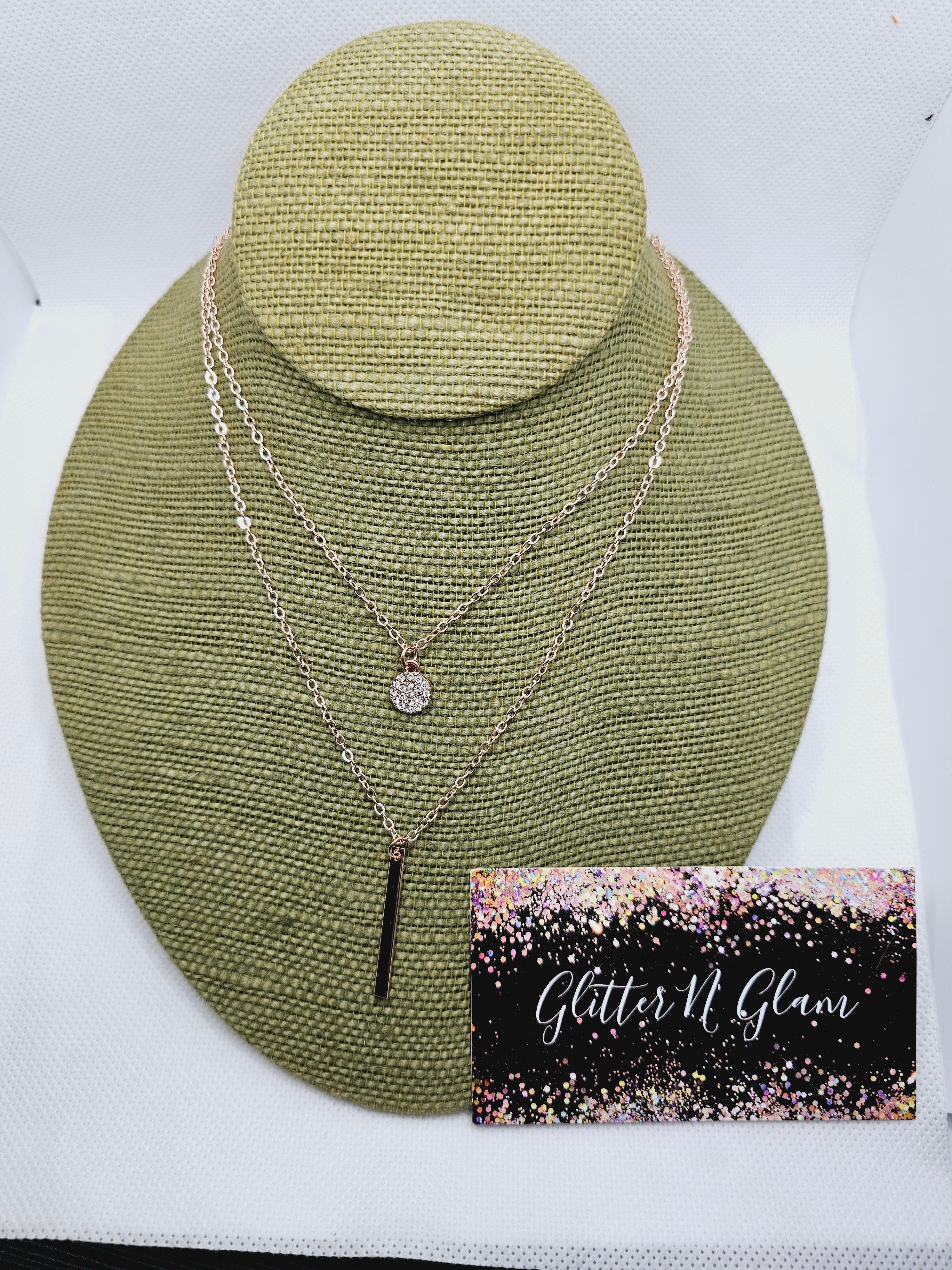 1962 Rosegold Double Chain Necklace with Bling