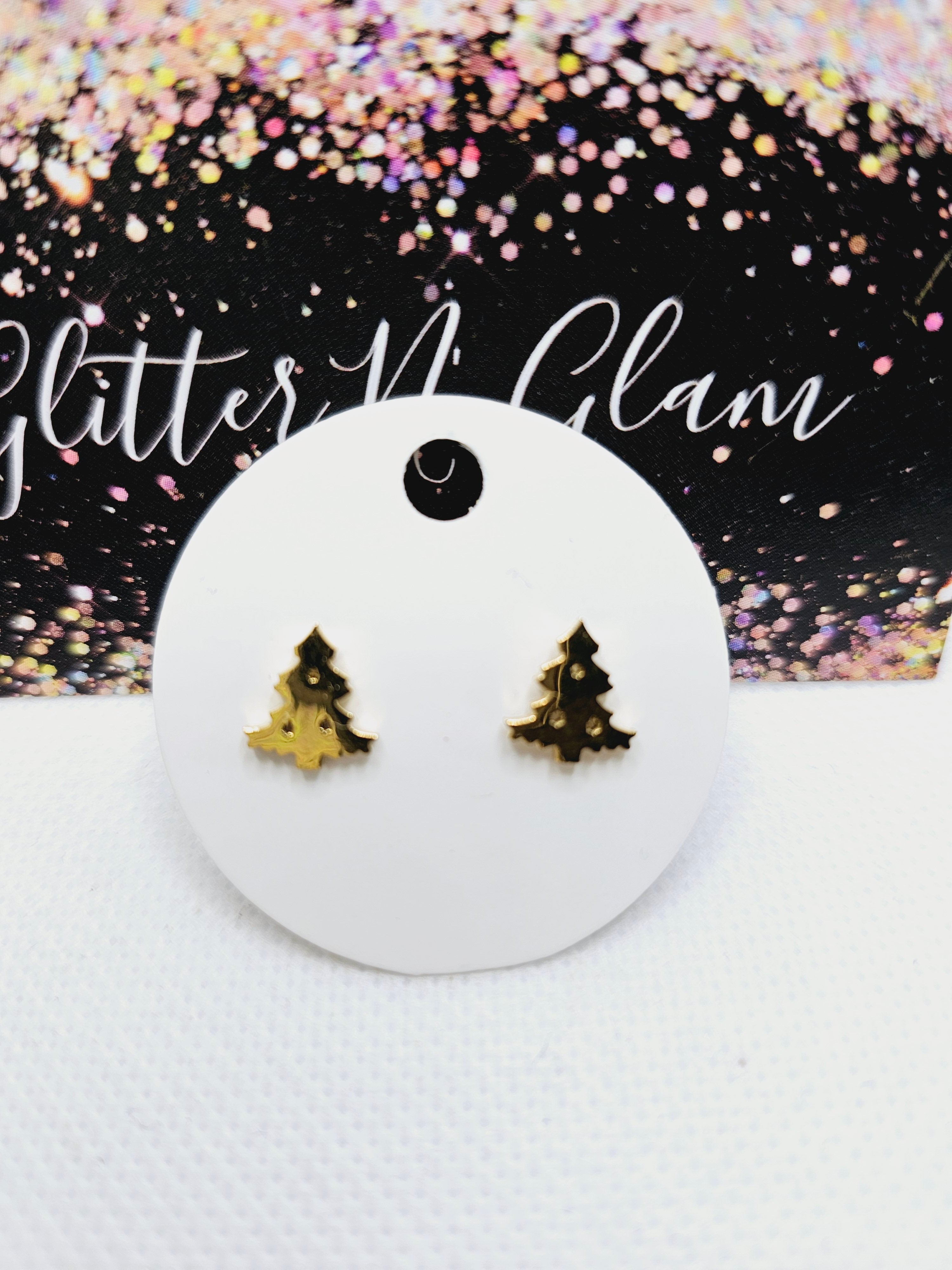 1971 Gold Xmas Tree Stud Earrings