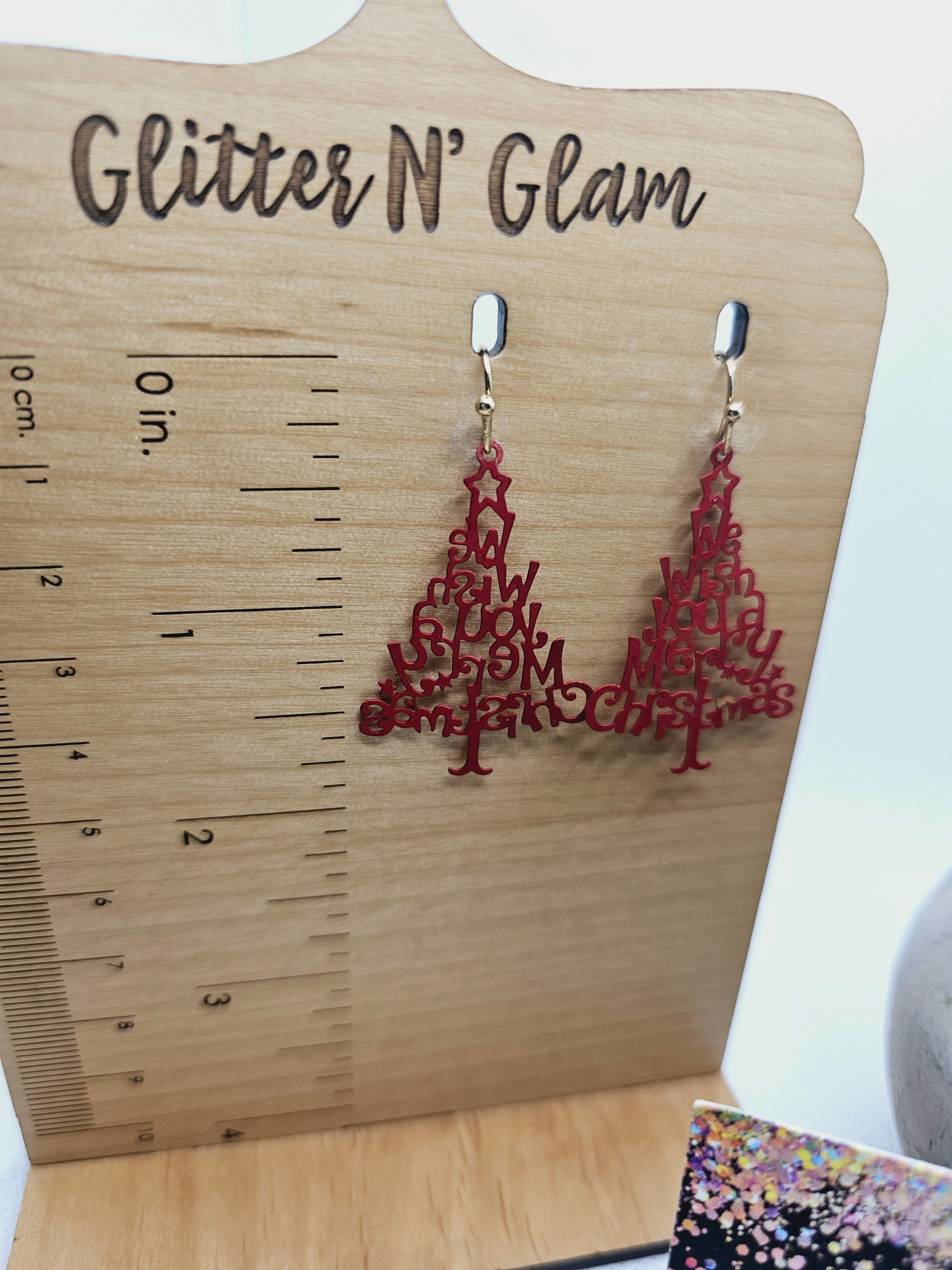 1998 "We Wish You A Merry Christmas" Red Tree Dangle Earrings