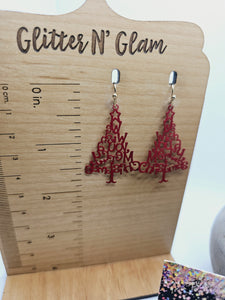 1998 "We Wish You A Merry Christmas" Red Tree Dangle Earrings