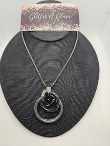 2016 Gun Metal Black Long Sweater Necklace with Gun Metal Circle Pendant