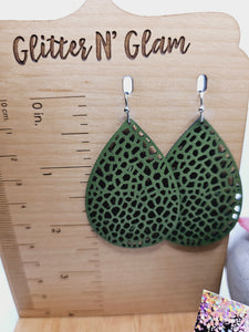 2015 Olive Green Perforated Leather Earrings
