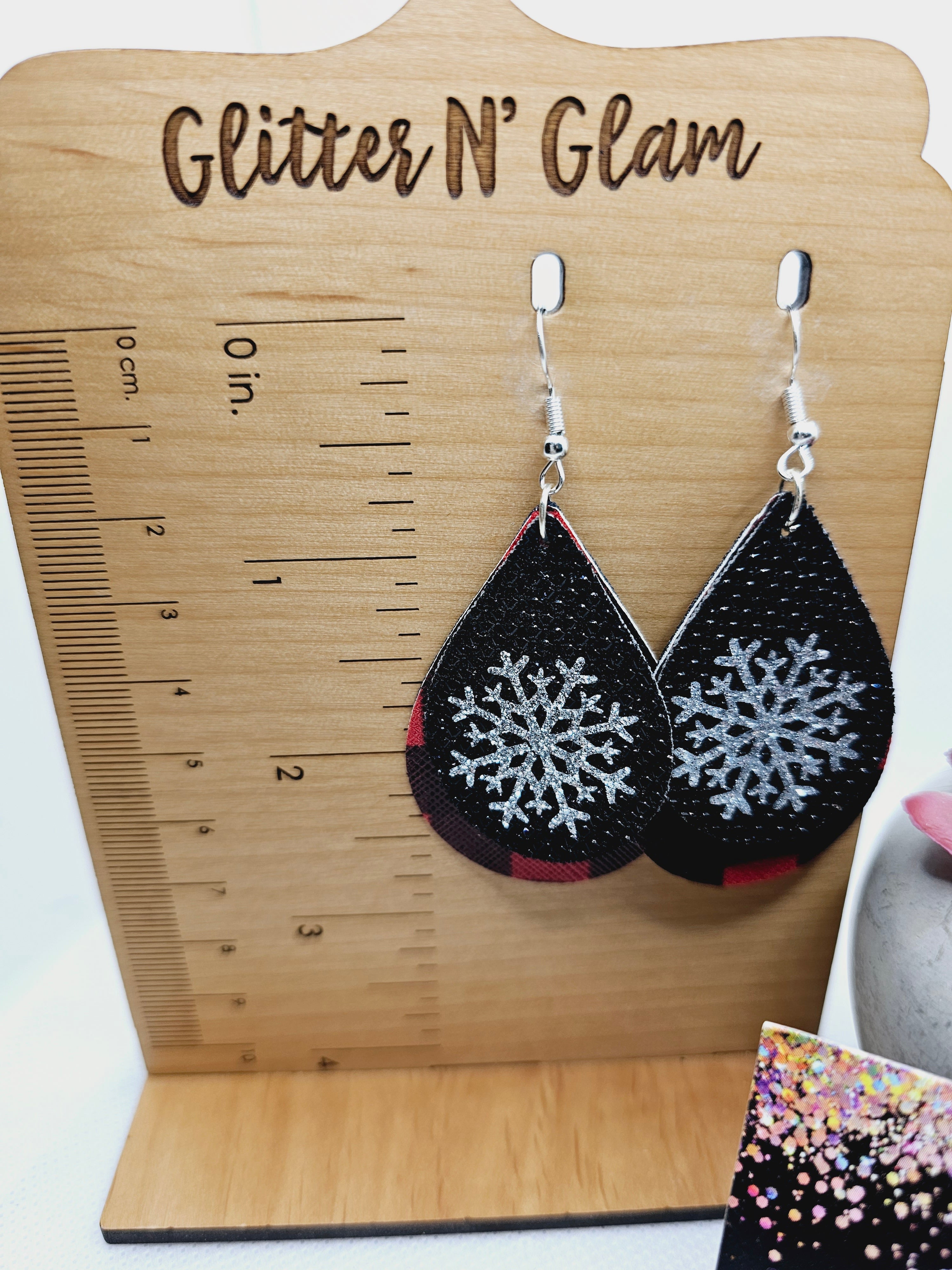 2018 Buffalo Plaid with Silver Snowflake Dangle Earrings