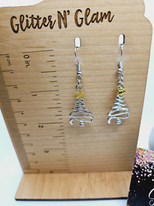 2025 Silver Xmas Tree with Gold Star Dangle Earrings