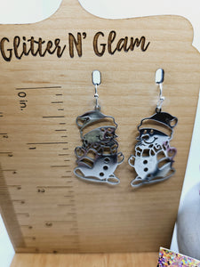 2027 Silver Snowman Dangle Earrings