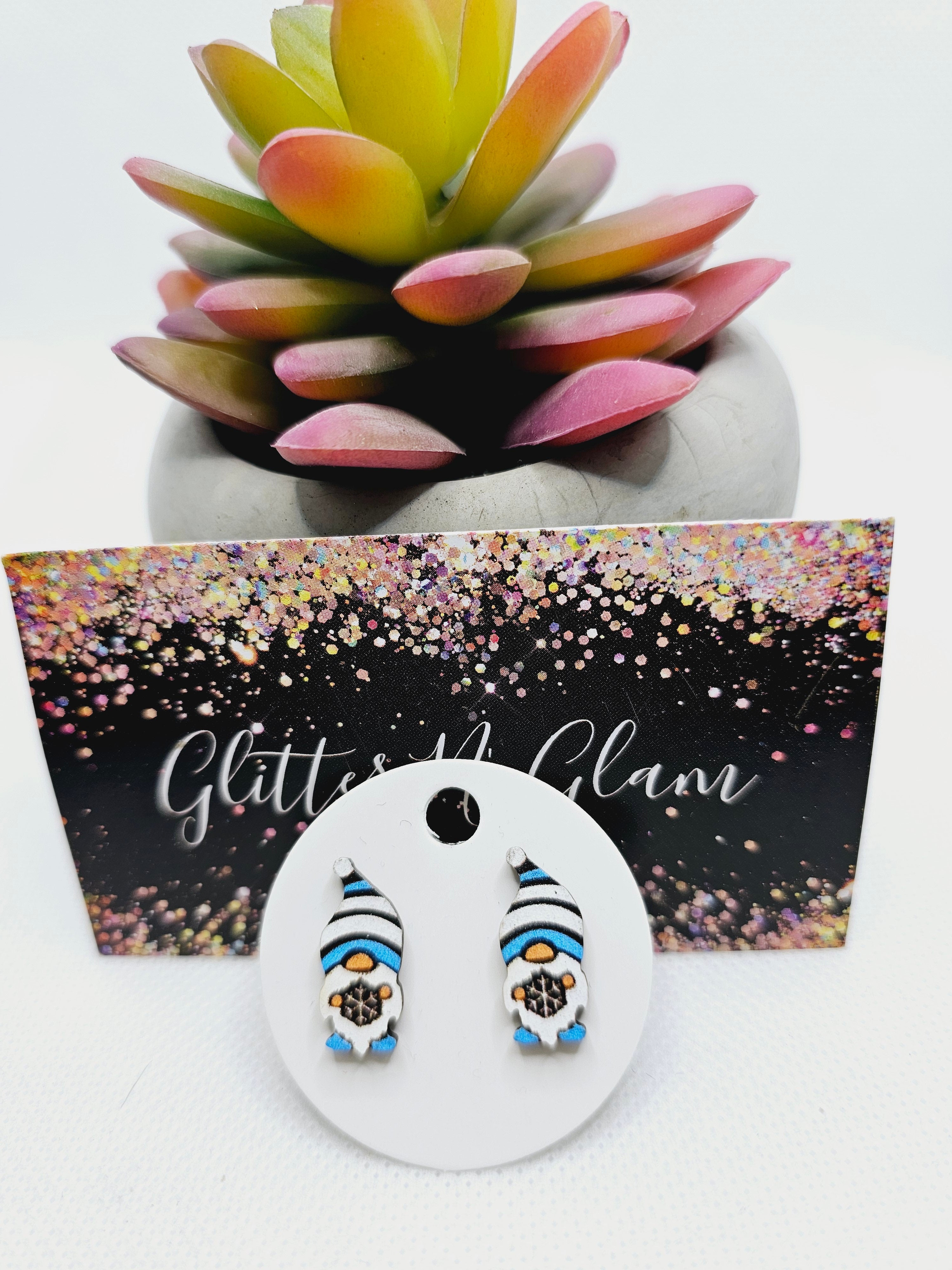 2023 Wood Gnome with Snowflake Stud Earrings