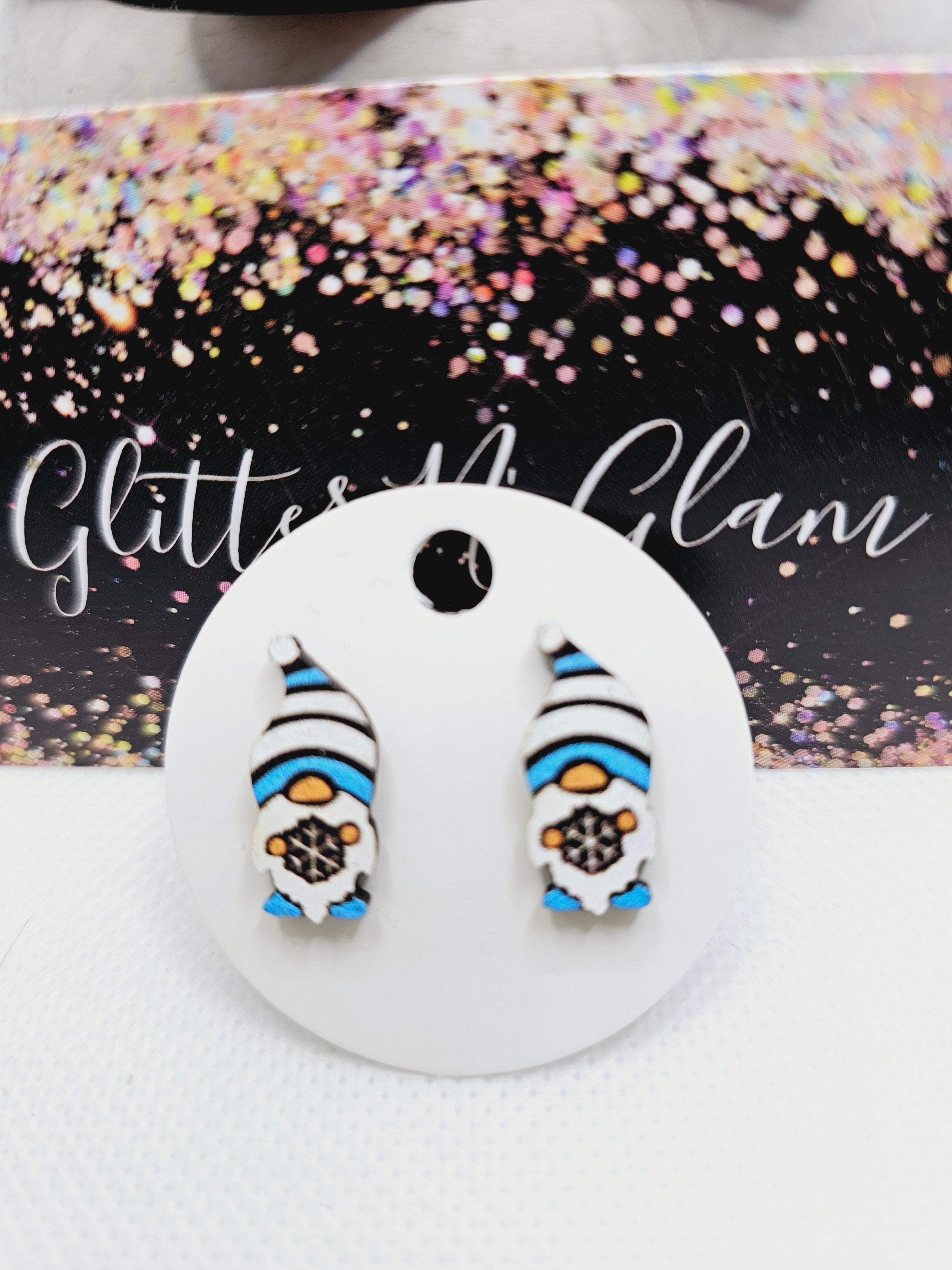 2023 Wood Gnome with Snowflake Stud Earrings
