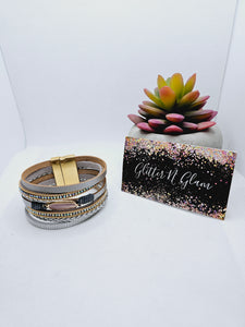 2094 Gray/Pink Leather Wrap Bracelet