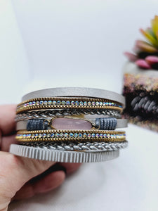 2094 Gray/Pink Leather Wrap Bracelet