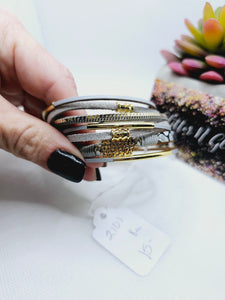 2101 Gray/Gold with Animal Print Leather Bracelet