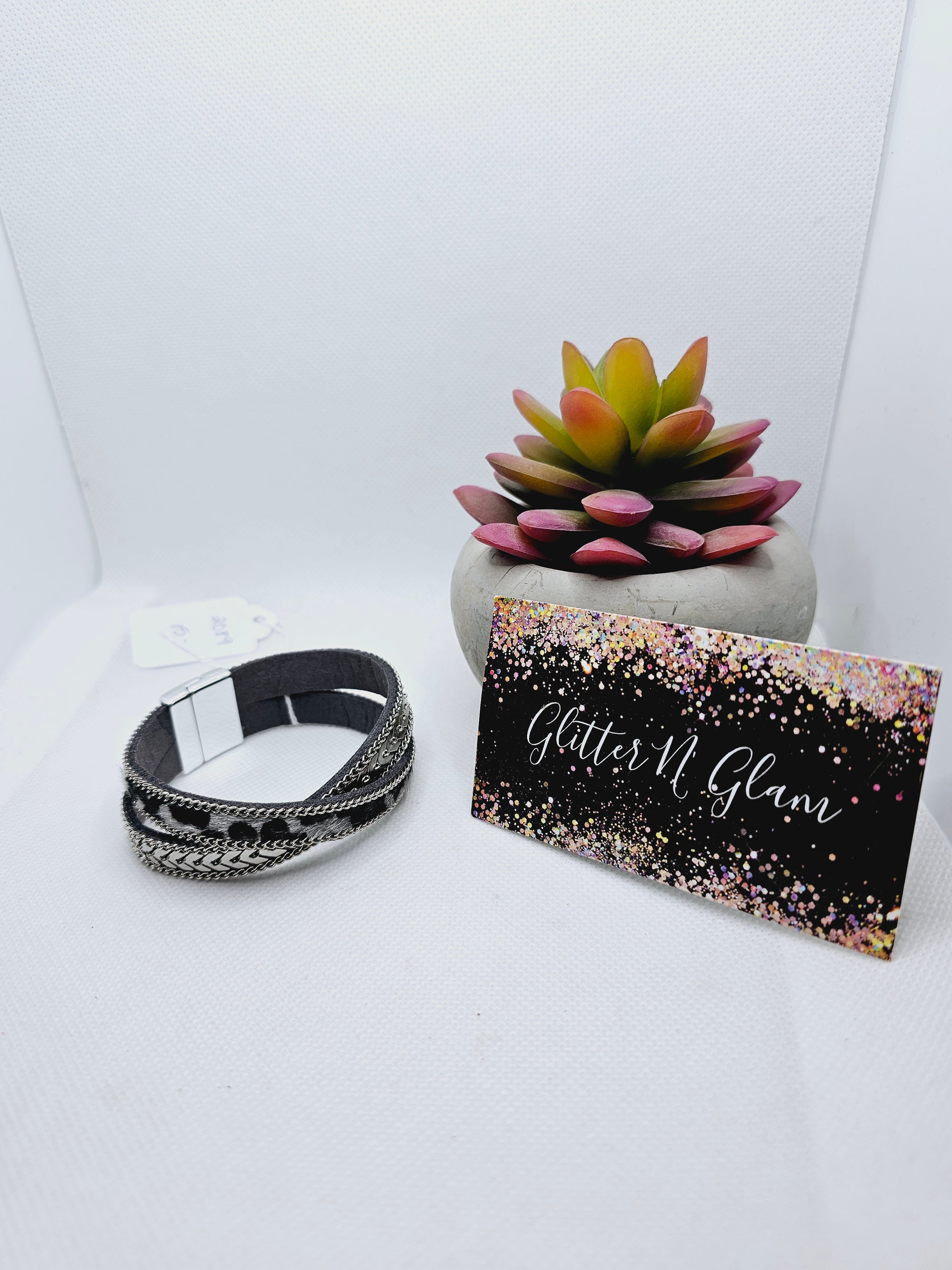 2089 Silver/Animal Print Criss Cross Wrap Bracelet