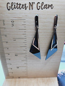 2044 Black and Rosegold Triangle Dangle Earrings