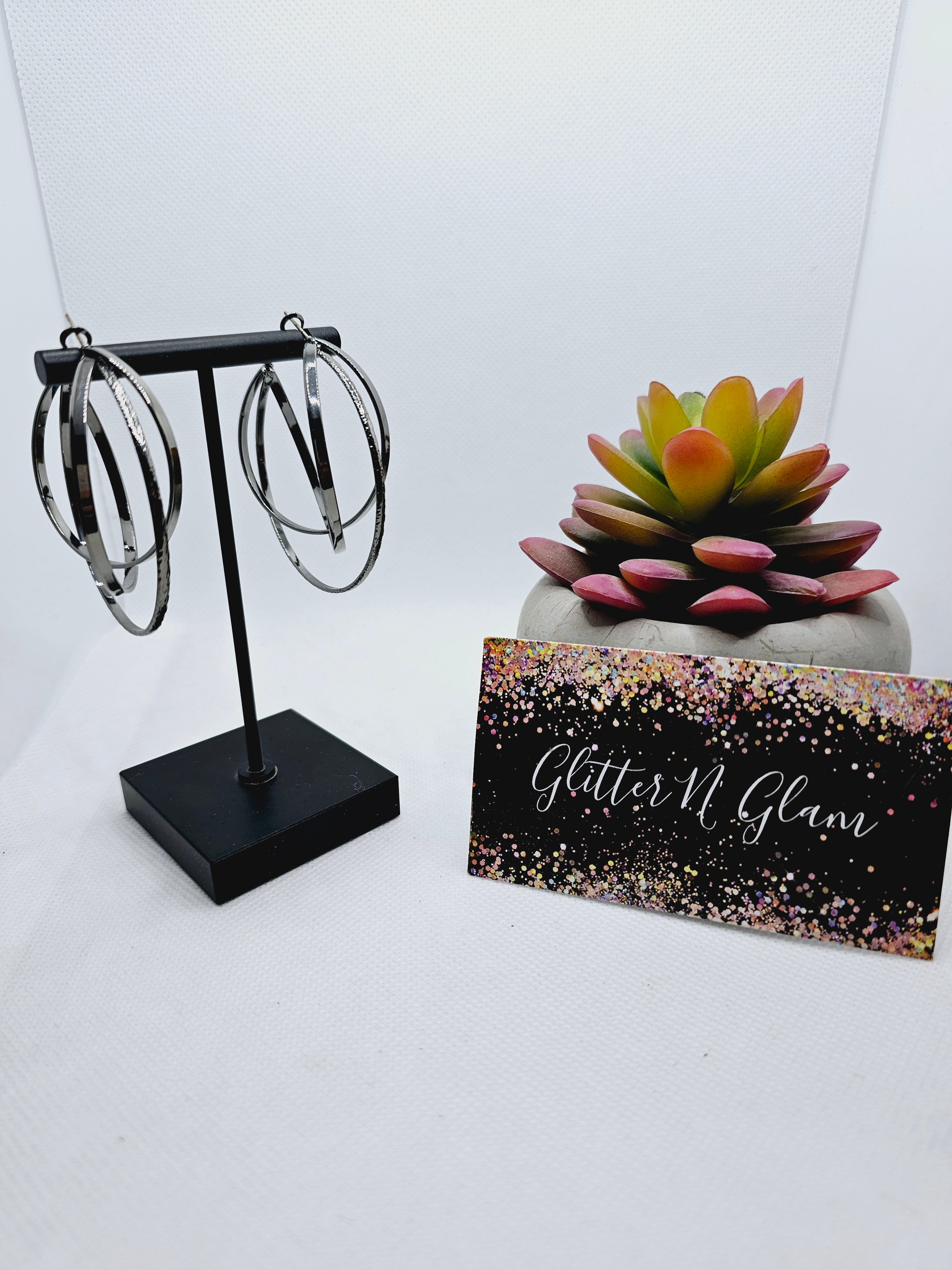 2072 Gunmetal Interlocking Hoop Earrings